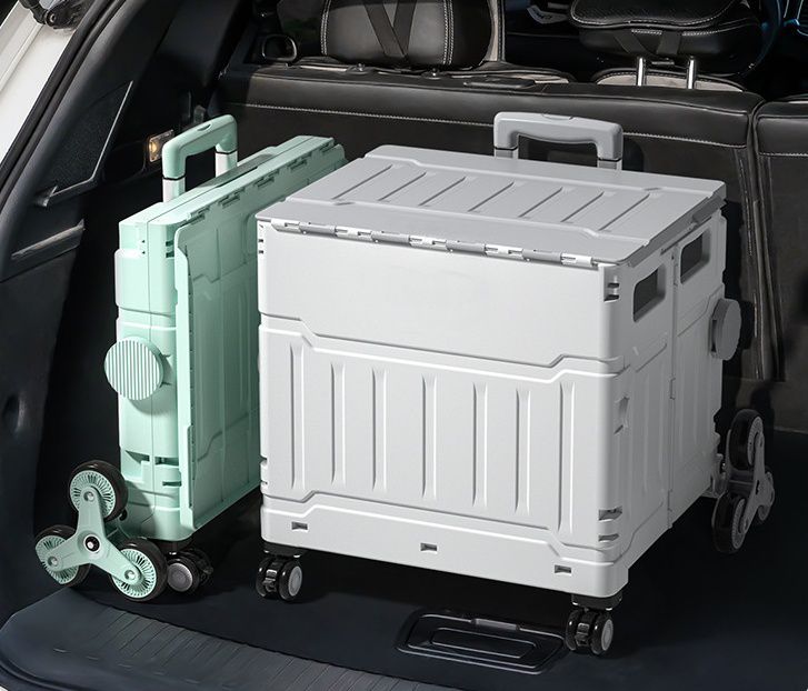 加厚帶蓋升級款可平拉摺疊購物車-8輪爬梯款-綠色