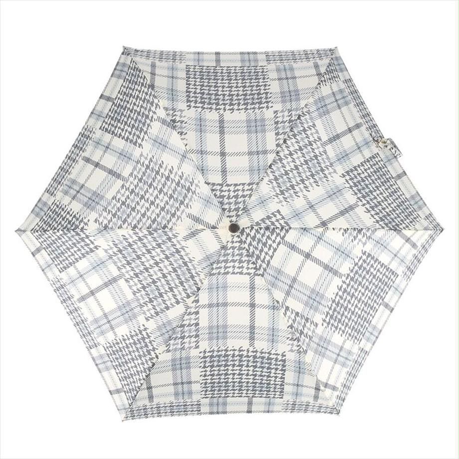 日本 nifty colors - 抗UV輕量 晴雨兩用J型手把折疊傘-格紋拼接-淺藍 (直徑90cm/171g)