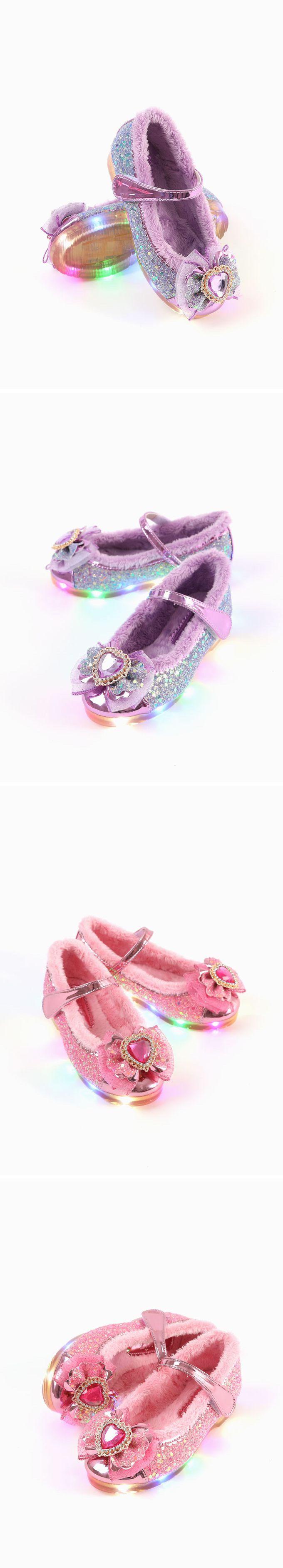 韓國 OZKIZ - (LED)蝶結愛心拼接刷毛矮跟皮鞋-紫