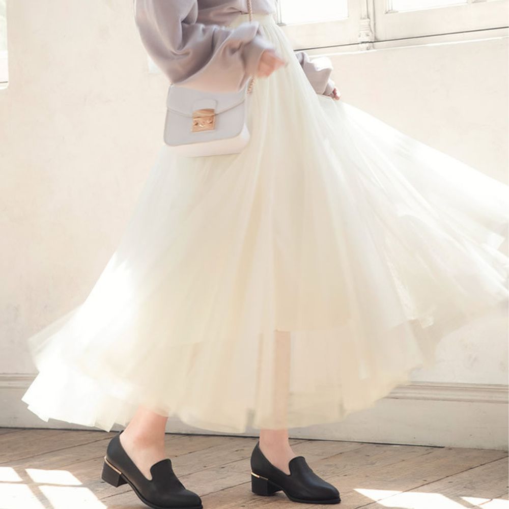 日本 GRL - 飄逸顯瘦雙層傘紗裙-天使白 (M)