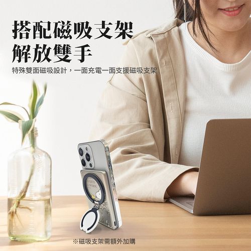 SNOOPY 20W PD超薄磁吸無線快充行動電源 5000mAh-皇家款(原色鈦)