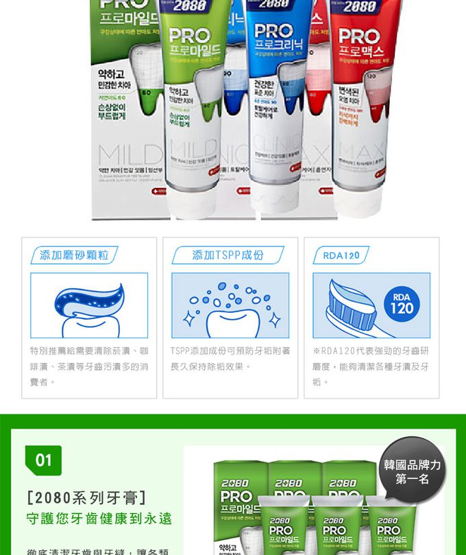 韓國2080 - 專業亮白牙膏-除垢脫漬-125gX4入組