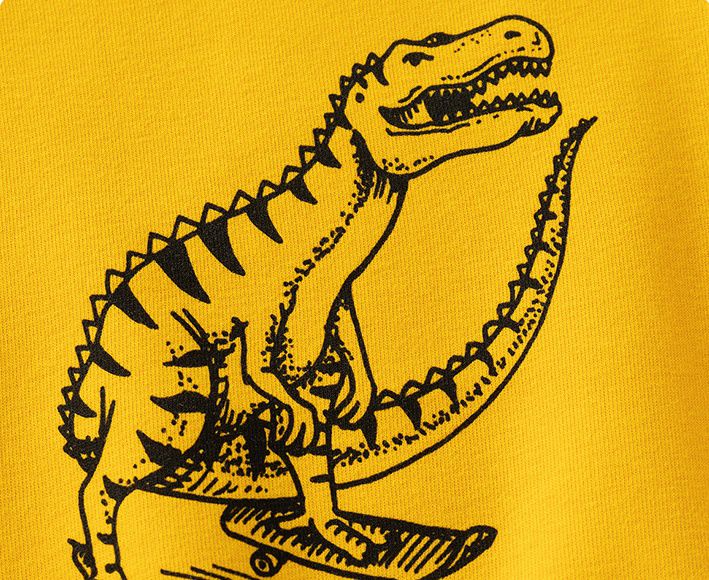 WELLKIDS - 加絨圓領長袖上衣/大學T-滑板暴龍-黃色