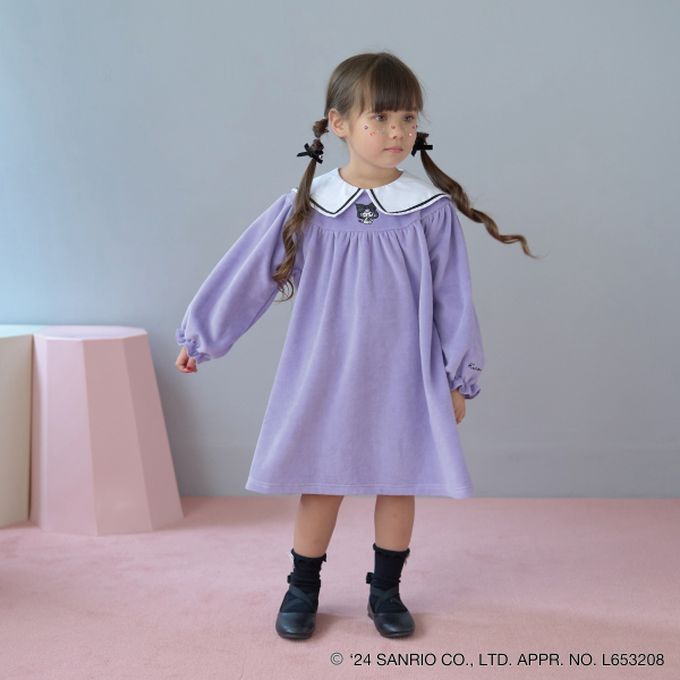 日本 Lycee mine - 聯名款 造型領奢華絨面長袖洋裝-酷洛米-薰衣草