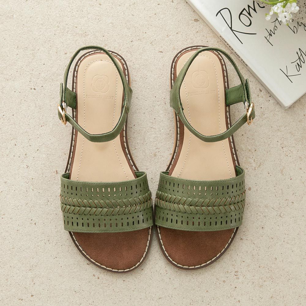韓國 PINKELEPHANT - 專利設計編織寬帶涼鞋(3.5cm)-橄欖綠