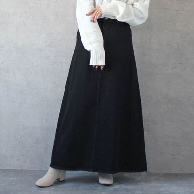 日本女裝代購 - 經典厚磅A字牛仔長裙(高個媽咪推薦)-刷色黑