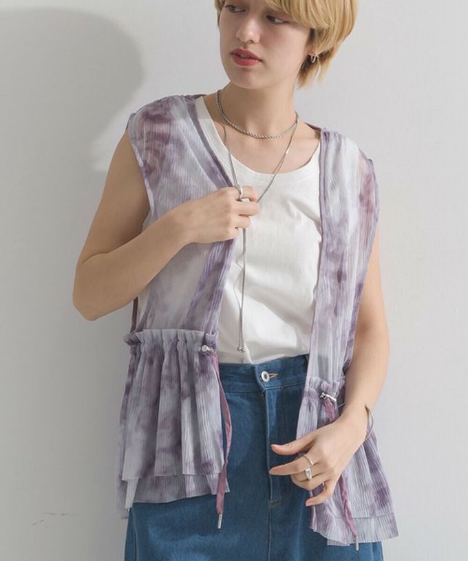 日本 le colis - 仙氣薄紗層次穿搭背心(腰抽繩)-米杏