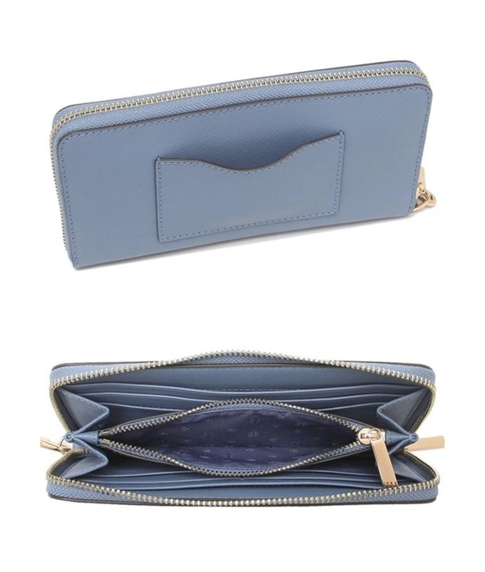 Tory Burch - 雙T-LOGO素面皮革長夾 (水藍)