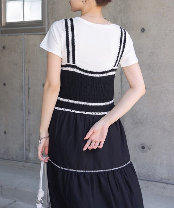 日本 Bab - 純棉針織拼接渡假風無袖洋裝-淺灰綠