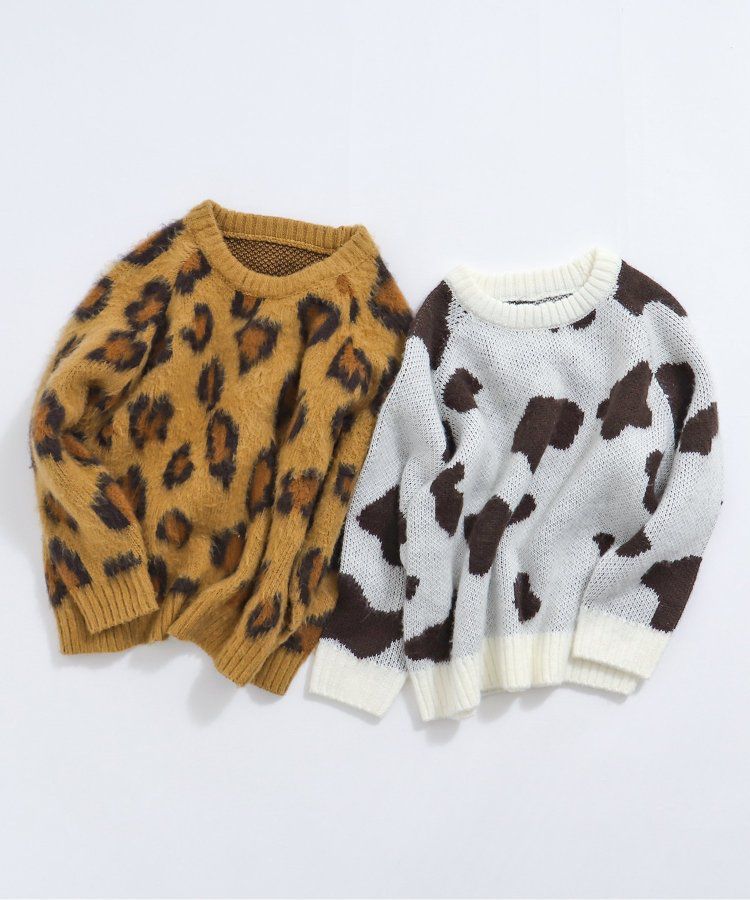 日本 BREEZE - 動物印花柔軟針織毛衣-白色乳牛