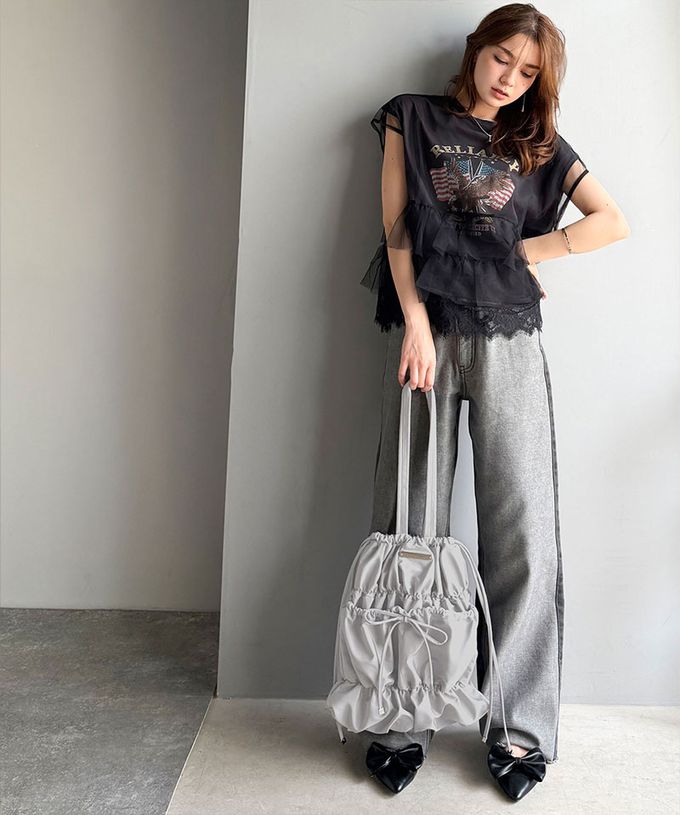 日本 Classical Elf - 休閒感皺摺蝴蝶結肩背包(可收A4)-黑