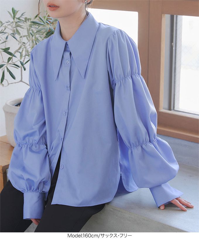 日本 Kobe Lettuce - 成熟造型領澎澎氣球袖襯衫-粉紅