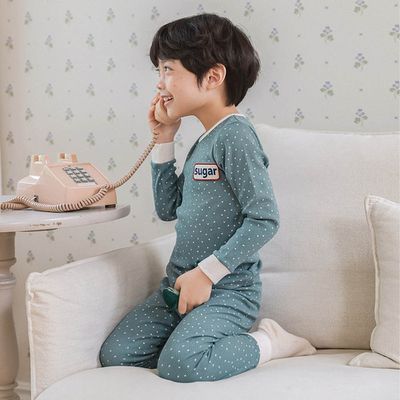 韓國 Ppippilong - 莫代爾親膚羅紋彈力微厚長袖家居服-星星糖-藍綠