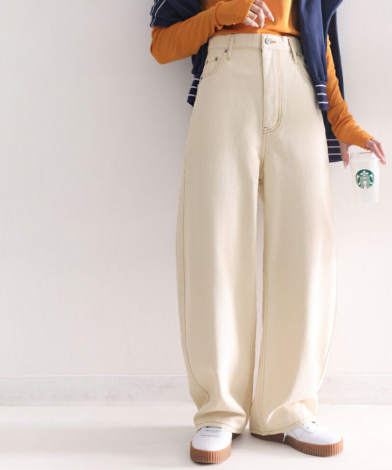 日本 Classical Elf - 100%棉 厚磅丹寧繭型長褲-米杏
