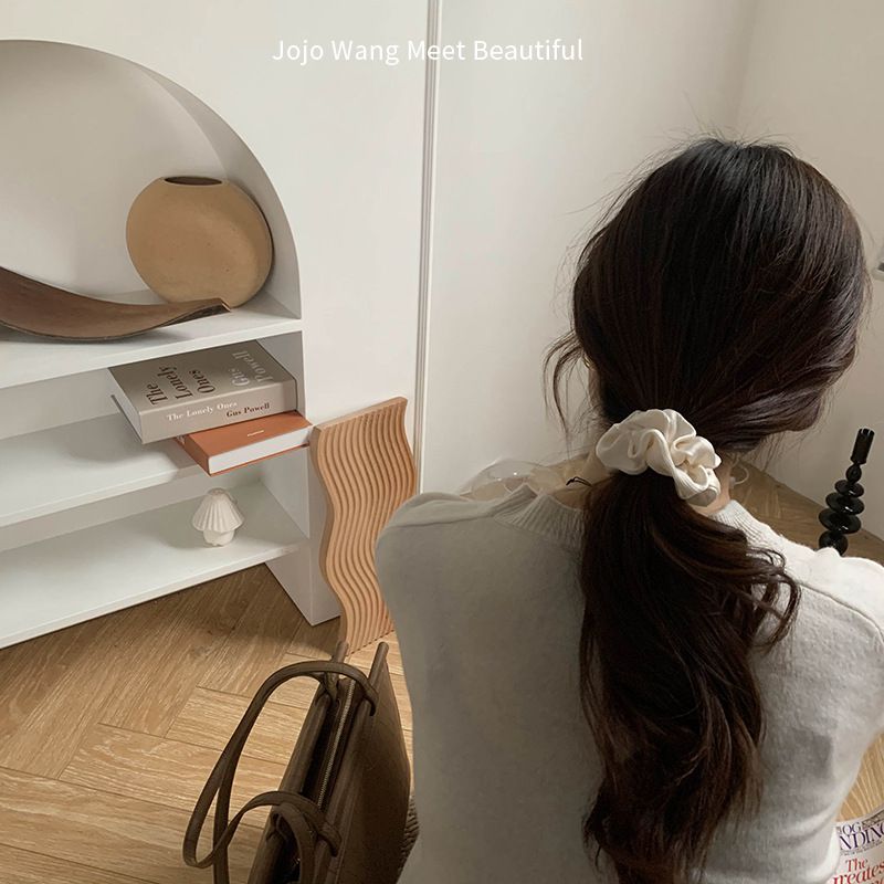 高級紋理皺摺髮圈(小)-米白色