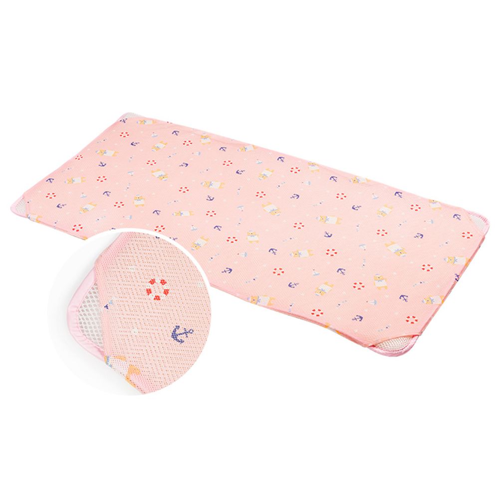 韓國 GIO Pillow - 智慧二合一有機棉超透氣排汗嬰兒床墊-水手熊粉 (L號)
