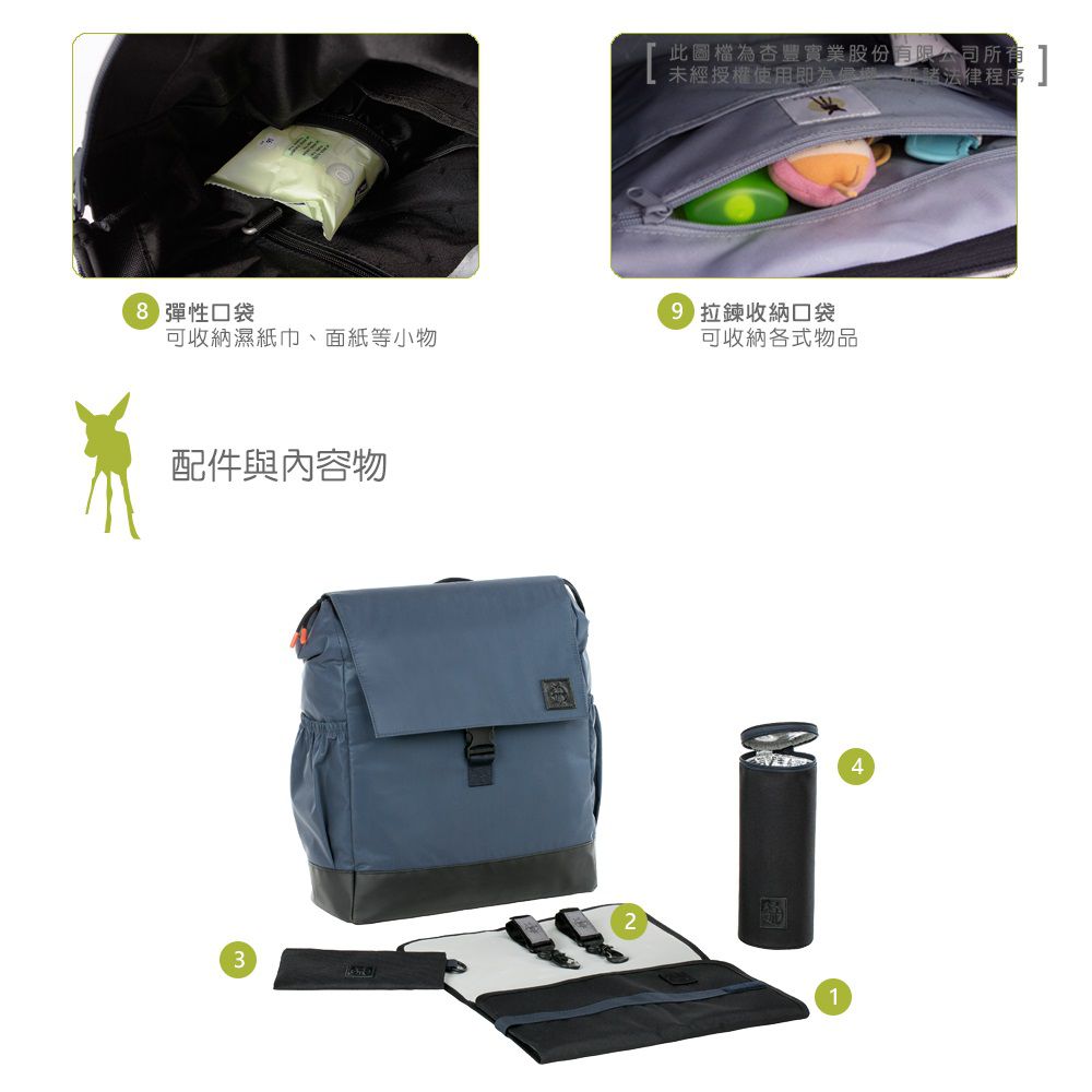 德國 Lassig - 漫步太空旅行後背親子包-黛玉藍 (大)-含尿布墊+推車掛勾+保溫瓶收納包