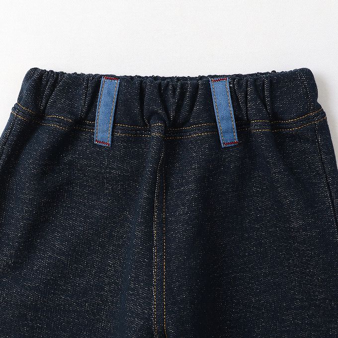 日本 ZOOLAND - 可愛熊口袋條紋反摺七分褲-貓熊-海軍藍