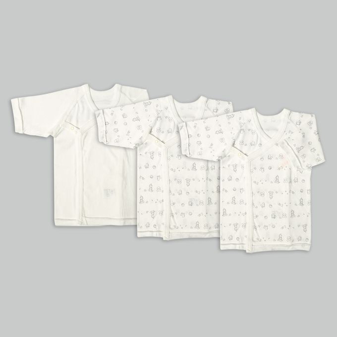 akachan honpo - 長袖新生兒內衣6件組-按扣款 玩具箱-米白色 (50~60cm)