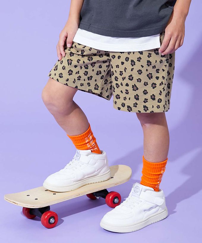 日本 devirock - 夏日印花純棉寬版短褲-BUZZ-灰藍