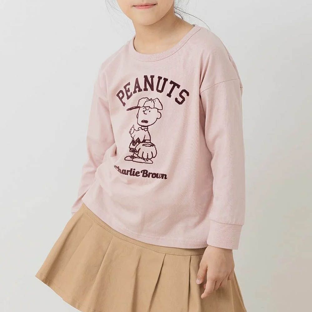 限定聯名 縮口印花長袖上衣-卡通人物SNOOPY-查理布朗-煙燻粉