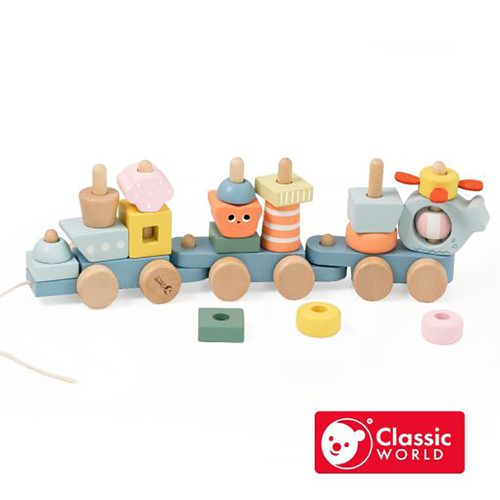 【德國 classic world 客來喜經典木玩】海洋手拉積木火車
