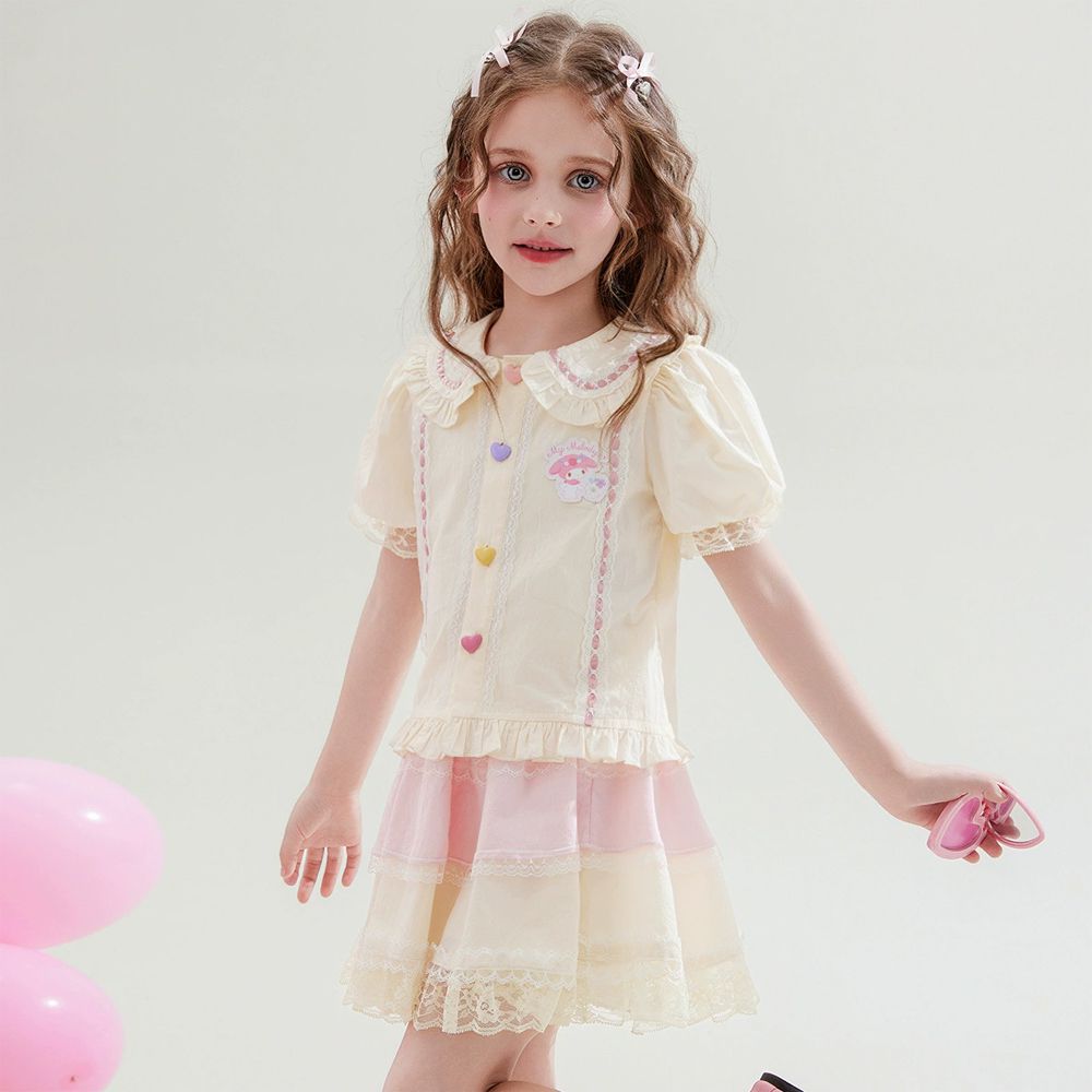 浪漫蕾絲短袖襯衫+短裙套裝-卡通人物美樂蒂-米杏