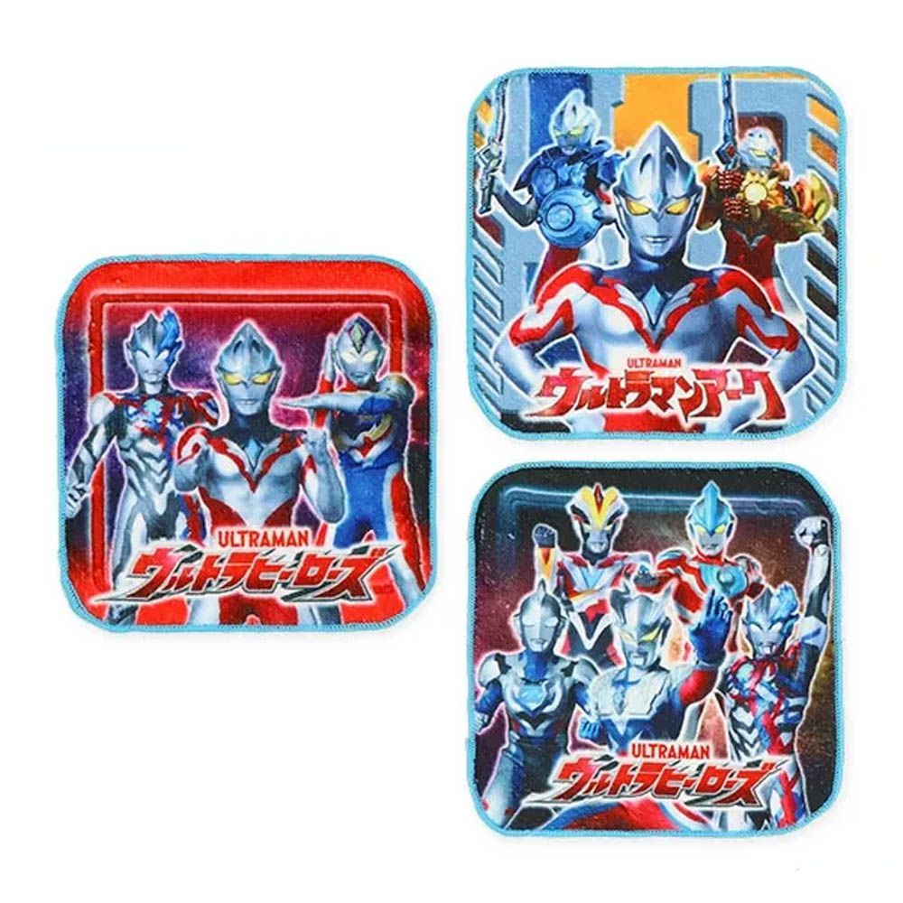 超人氣印花上學擦手巾/手帕(3入組)-卡通人物超人力霸王-紅黃系 (16×16cm)