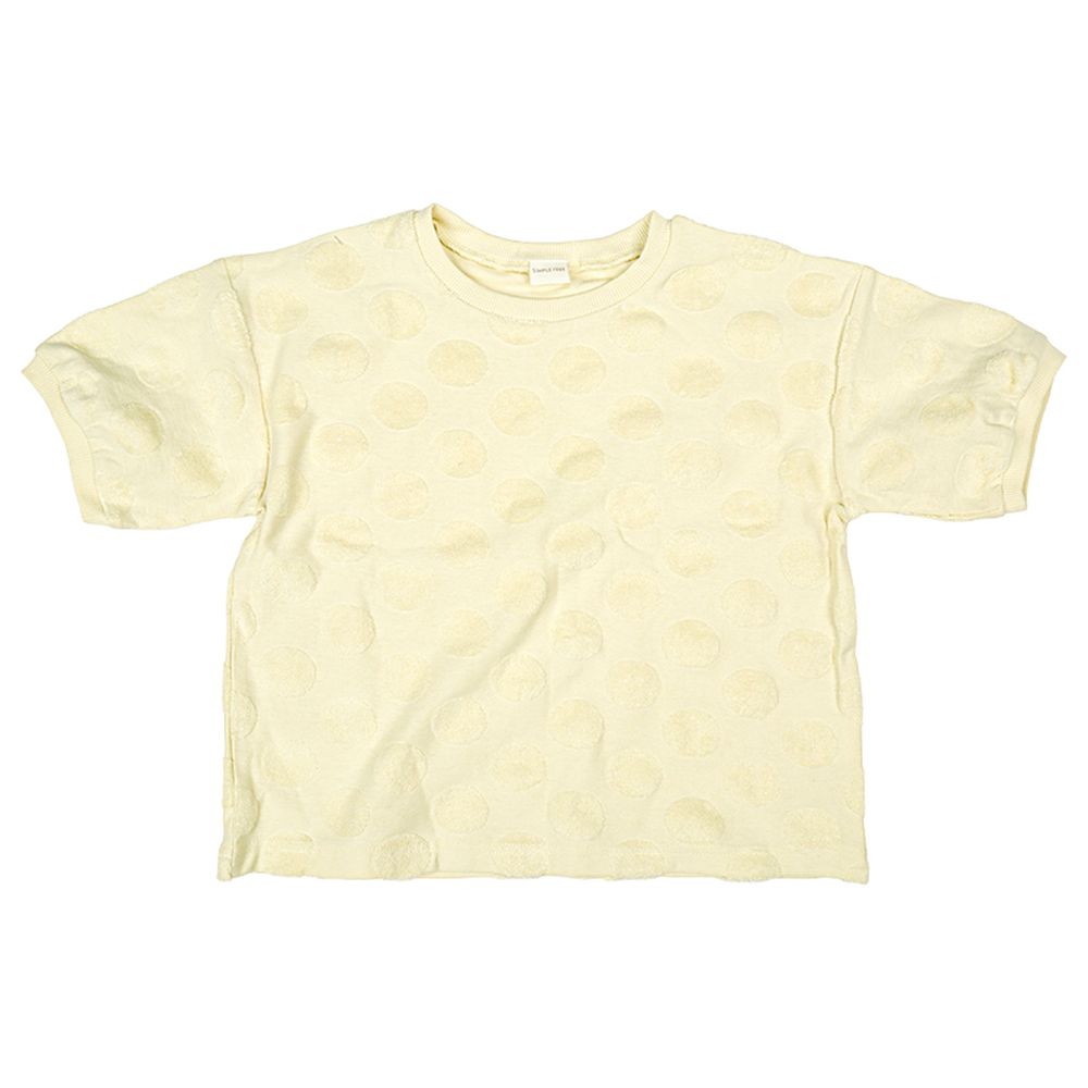 短袖毛巾布緹花T恤-奶油色