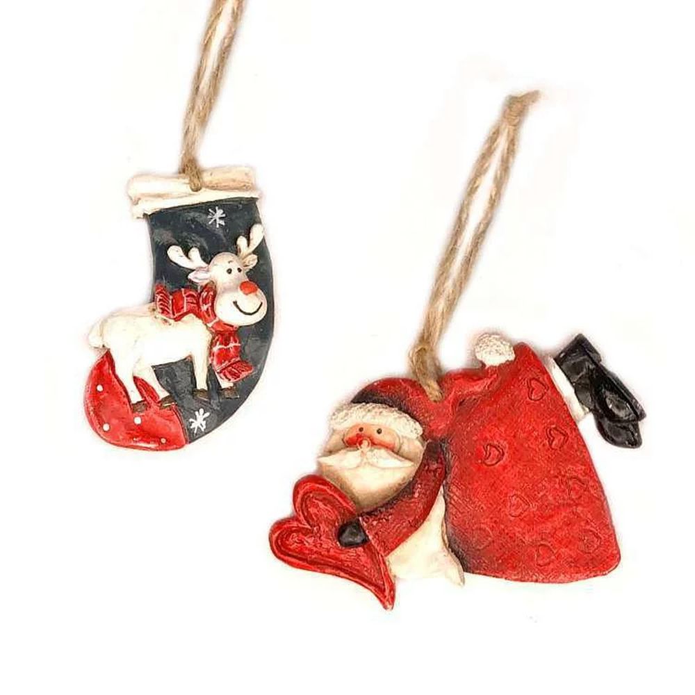 MODACore 摩達客 - 聖誕樹脂藝術創作裝飾吊飾-2入組-4.愛心飛行老公公麋鹿襪