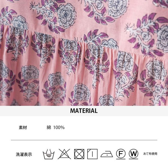 日本 OMNES - 100%印度棉 襯衫式印花短袖洋裝-黑底滿版花