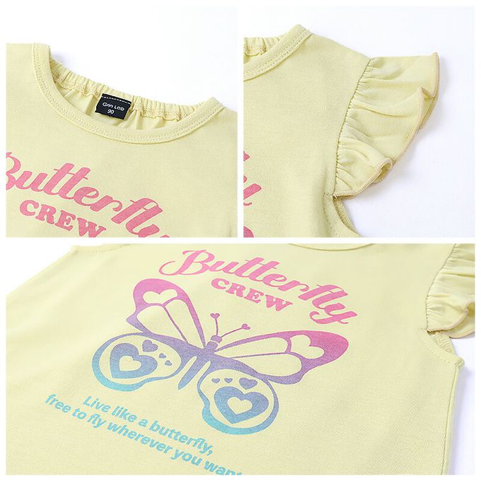 日本 ZOOLAND - 可愛女孩印花短袖上衣-蕾絲下擺-薄荷綠