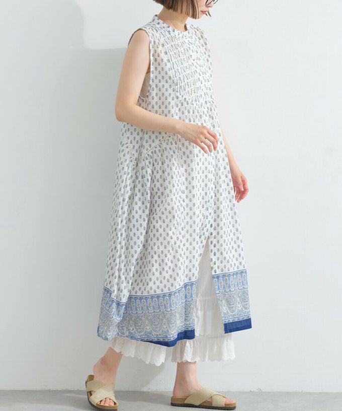 日本 Lupilien - 100%印度棉 清新印花柔軟洋裝-圖騰-薄荷