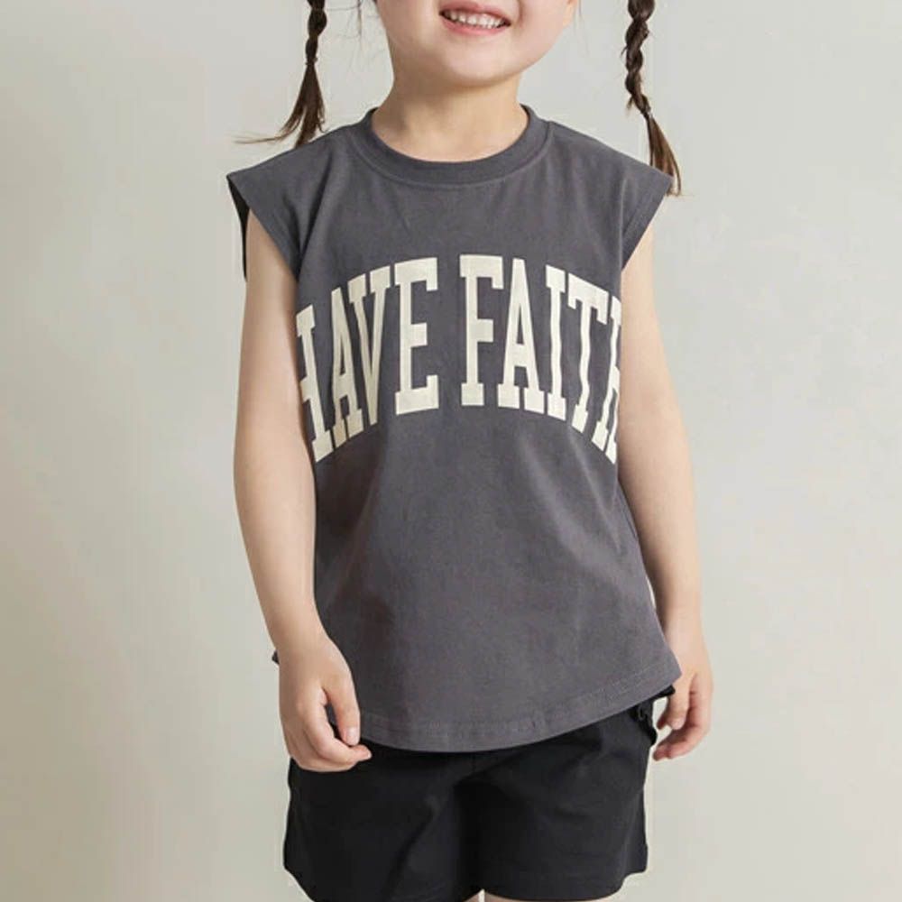 簡約英文標語無袖上衣-炭灰