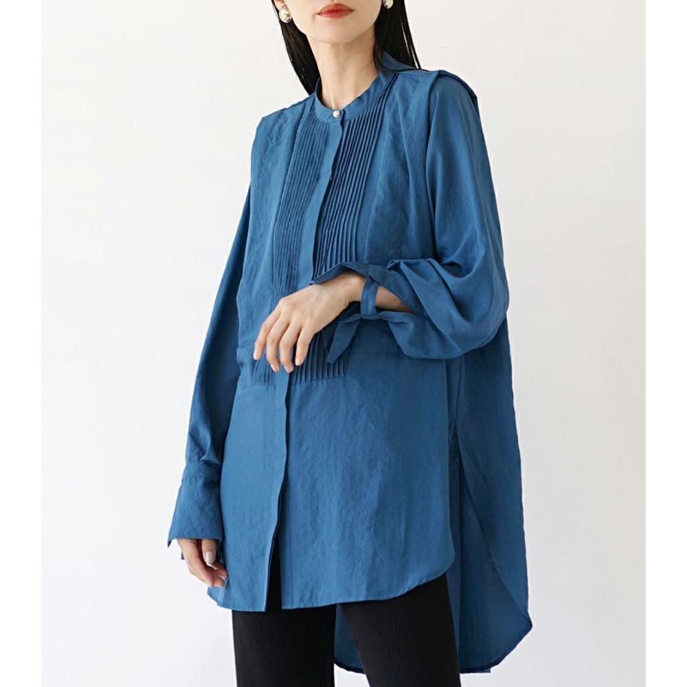 日本 zootie - 優雅修身設計長版長袖上衣-寶藍