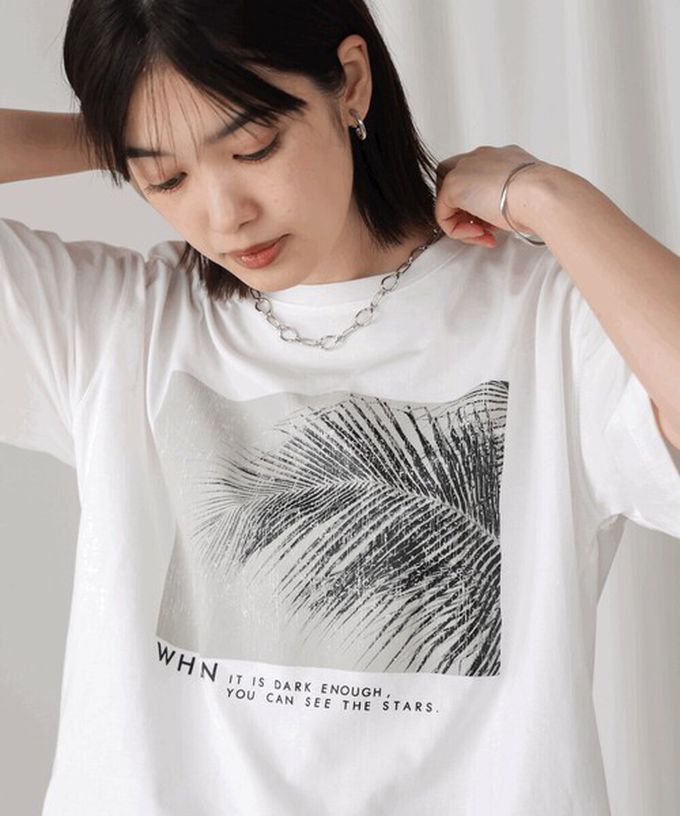 日本 Bab - 100%棉 清新夏日樹葉印花T恤-白