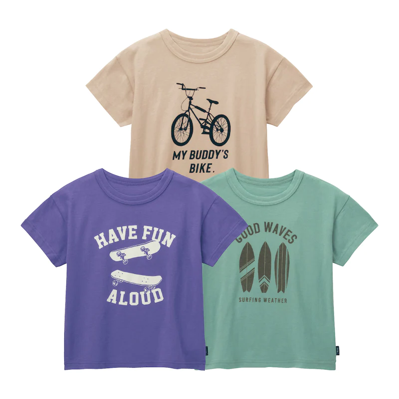 日本千趣會 - GITA 超值百搭短T三件組-恐龍-黃黑灰