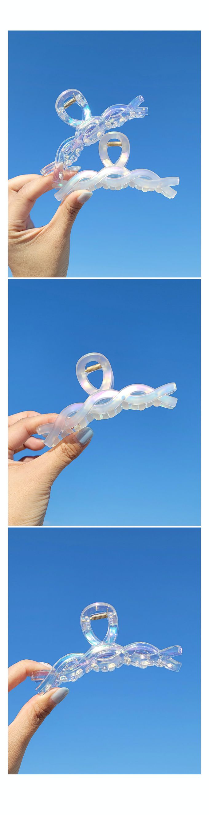 韓國 Soo&Soo - 歐若拉炫光髮夾-麻花捲-透明