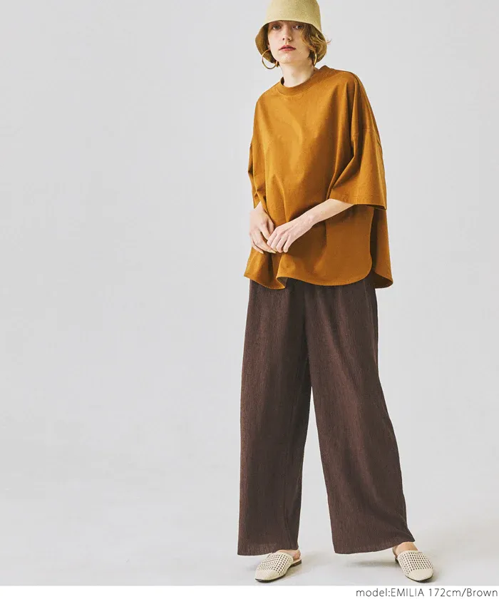 日本 COCA - [可剪裁] 楊柳細褶百搭長褲-淺藍