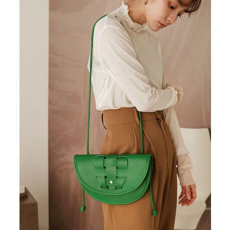 日本 Bab - 編織造型皮革半月小包-草綠