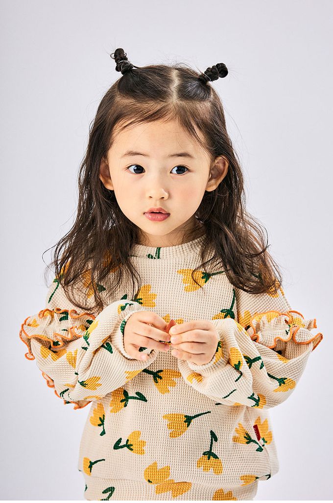 韓國 OZKIZ - 鬱金香鬆餅格紋長袖縮口套裝-紅花