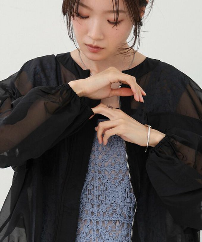 日本 Bab - 優美透膚精緻感抽繩薄外套-黑