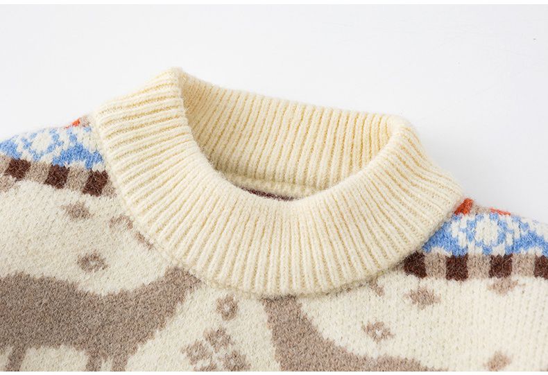北歐風圖騰針織毛衣-小鹿-米色