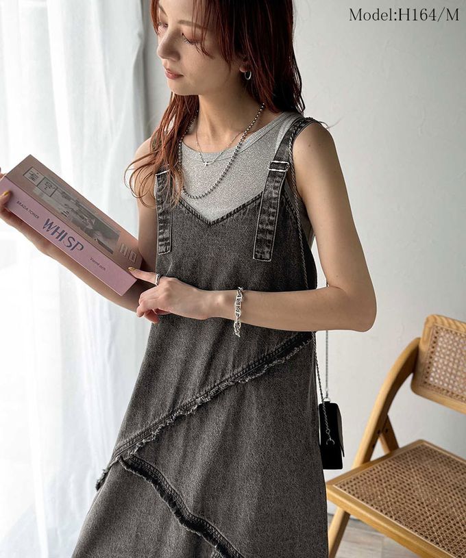 日本 Classical Elf - 華麗線條流蘇V領牛仔背心裙-黑