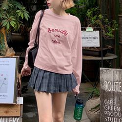 日本 GRL - 簡約文字logo落肩長袖T恤-粉紅 (F)