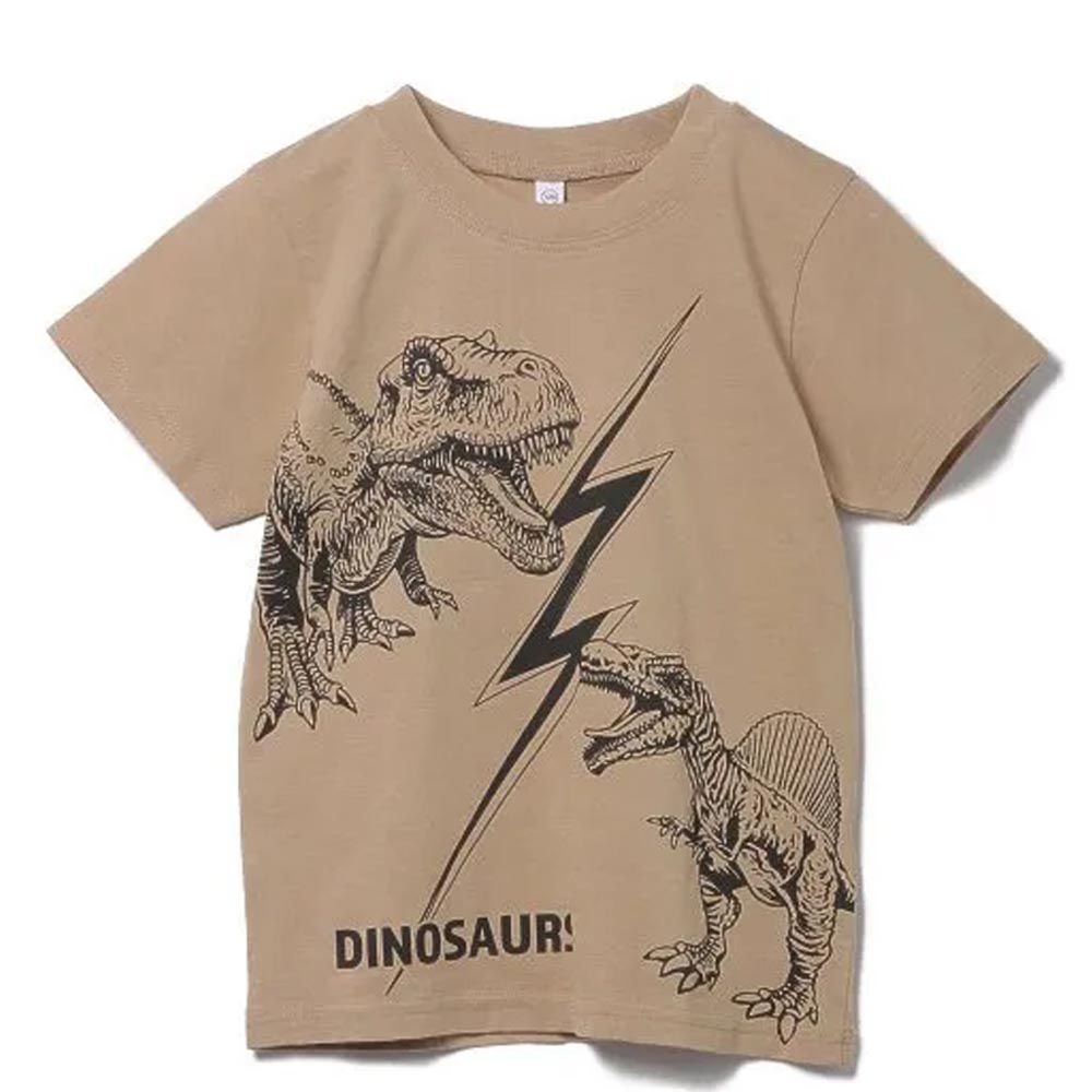 日本西松屋 - 擬真恐龍閃電印花短袖上衣-卡其