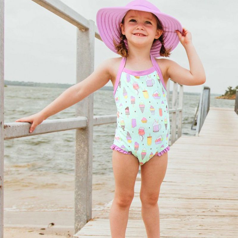 美國 RuffleButts - 小女童UPF 50+防曬無袖連身泳裝-夏日派對