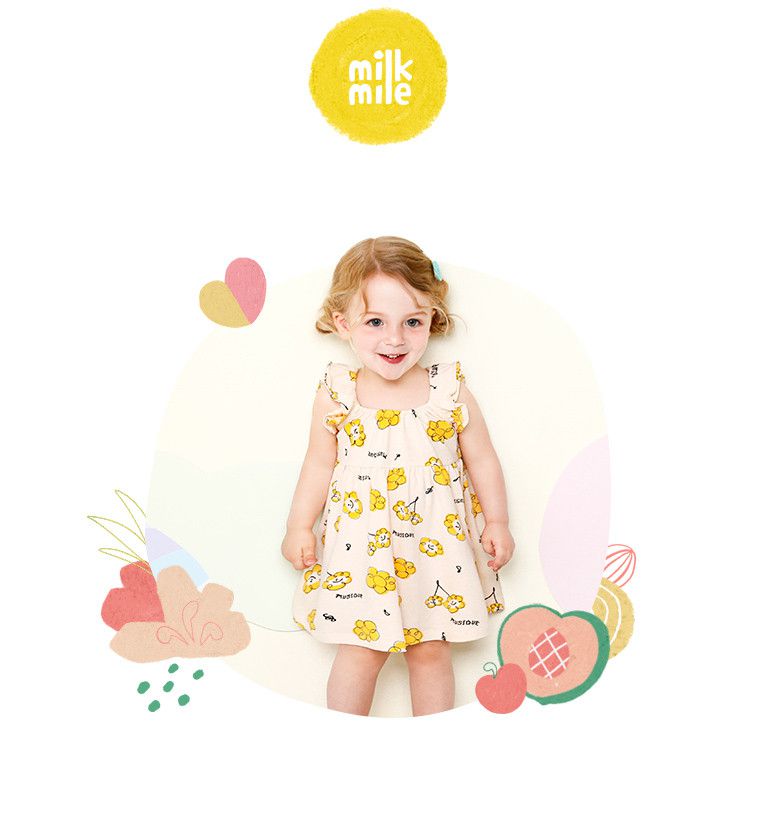 韓國 milk mile - 荷葉袖微笑花朵洋裝-象牙白