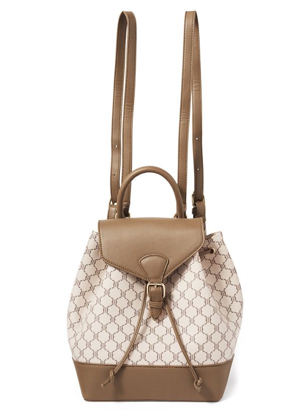 日本 GRL - 滿版花押字撞色拼接束口後背包-深咖啡 (F)