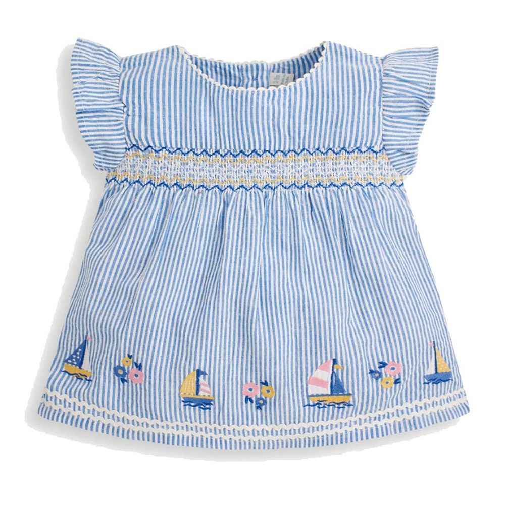 英國 JoJo Maman BeBe - 超優質嬰幼兒/兒童100% 純棉短袖上衣-藍色風海洋
